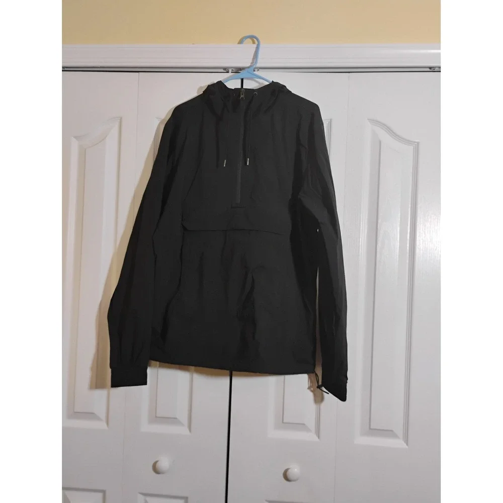 The North Face Mens WindWall Anorak Pullover Jacket Black Half Zip Hooded Large